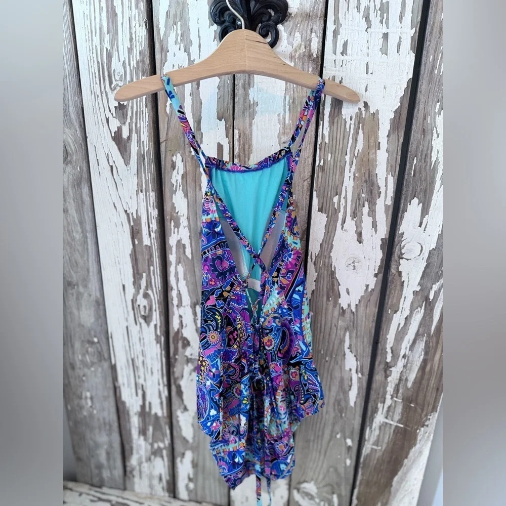 Coastal Zone by Jantzen One Piece size Large Paisley Print Swimsuit Back tie